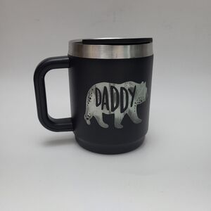 NWOT Manna Boulder Mug, Black, 14oz, Laser Engraved With A Bear And "Daddy"